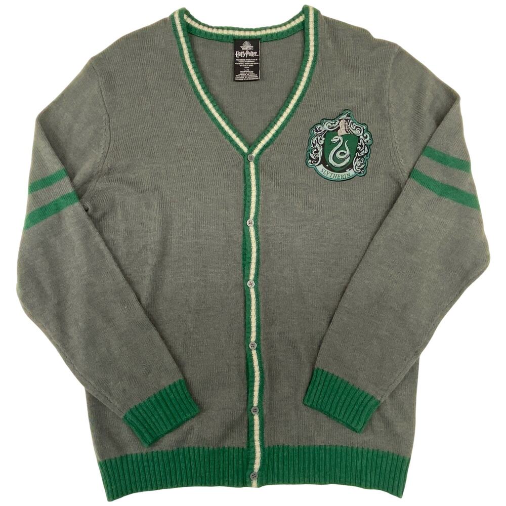 Harry Potter Slytherin Cardigan Sweater Wizarding World Size L Gray/Green